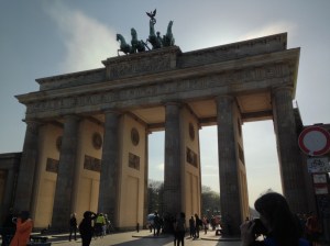 The Brandenburg Gate (one of my favorite structures in Europe). Beautiful Wife (my favorite structure on any continent) can be seen in the lower right corner taking a picture.