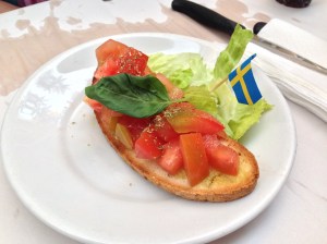 Gluten-free bruschetta in Italy -- easily the most "gluten-free friendly" country on our trip.