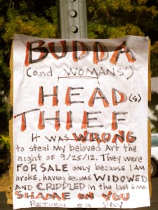 Long message posted below a stop sign.