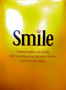 The back of a Cheerios box. (photographs by Marylin Warner)