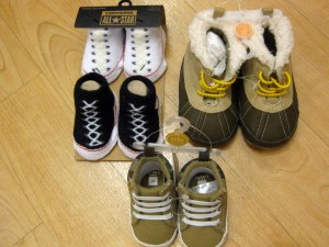 Current baby and toddler shoes. No buckles...but they do have shoe laces!
