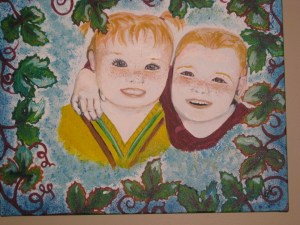 30 years later, one of Molly's GED students painted this portrait of my grandchildren.