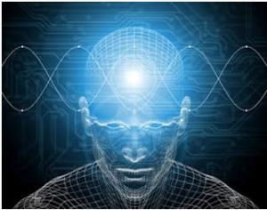 Mind Waves graphic, blue light in head