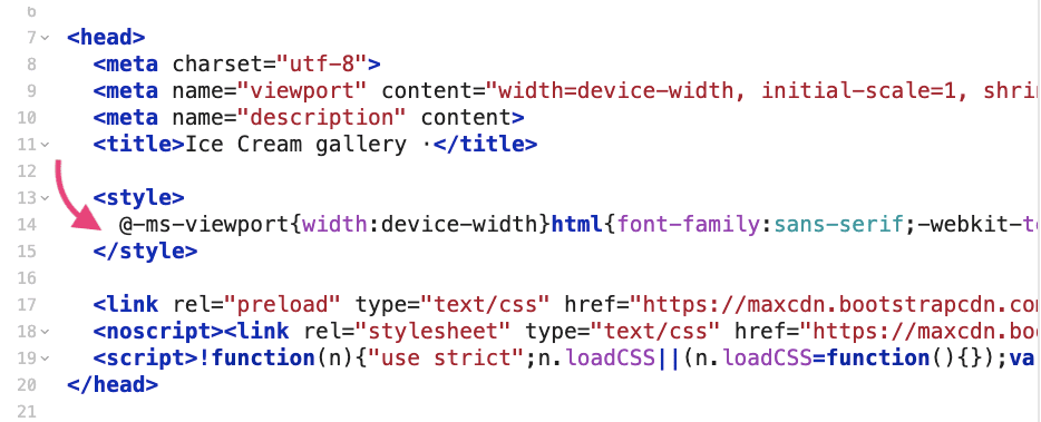 在標頭內嵌關鍵 CSS 的 HTML 檔案