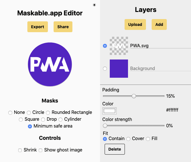 צילום מסך של עורך Maskable.app