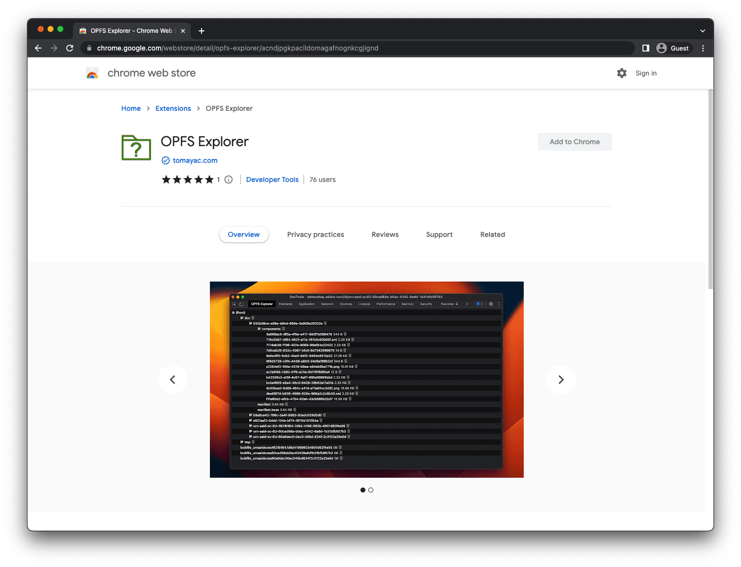 La extensión OPFS Explorer de Chrome DevTools en Chrome Web Store.