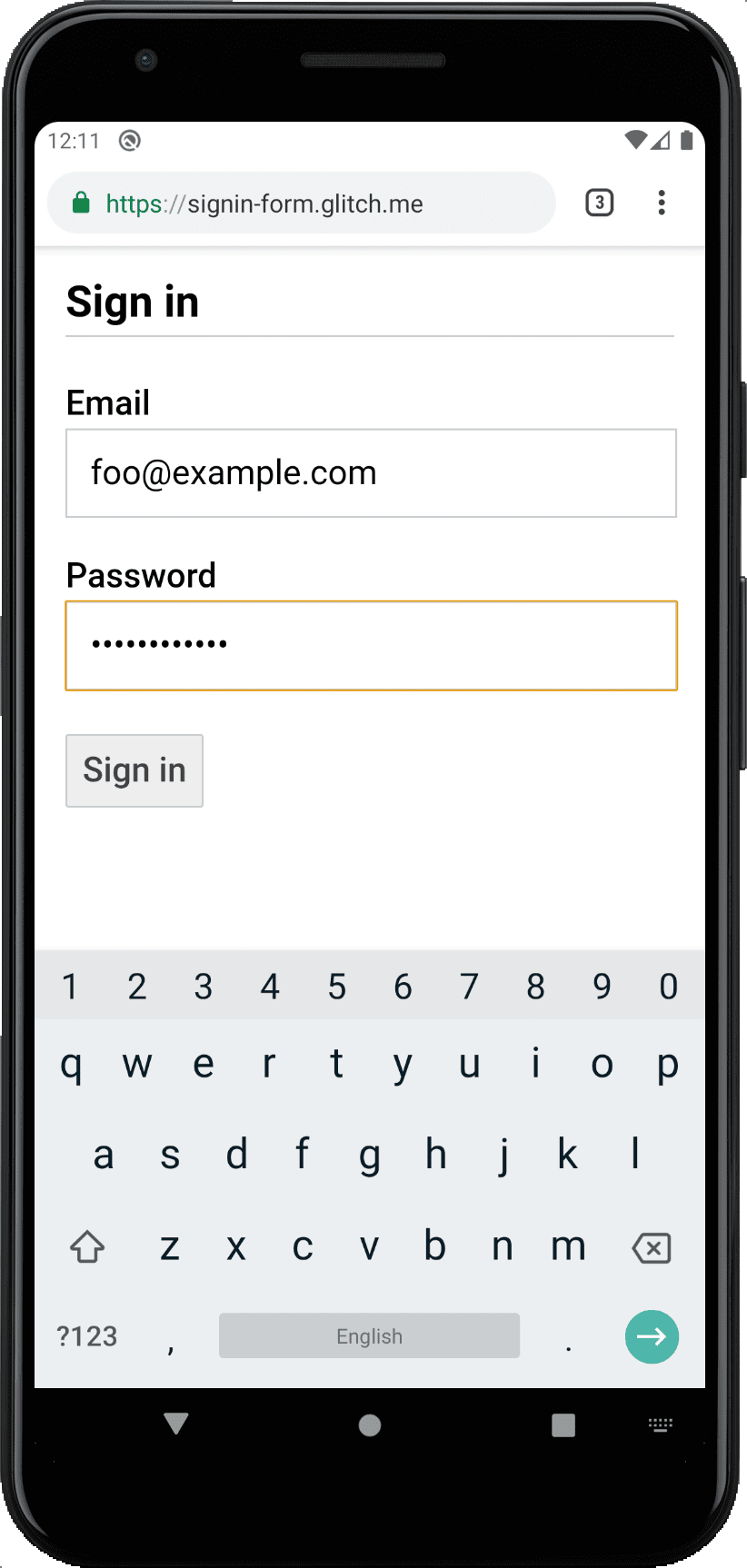 Screenshot del modulo stilizzato in Chrome su Android.