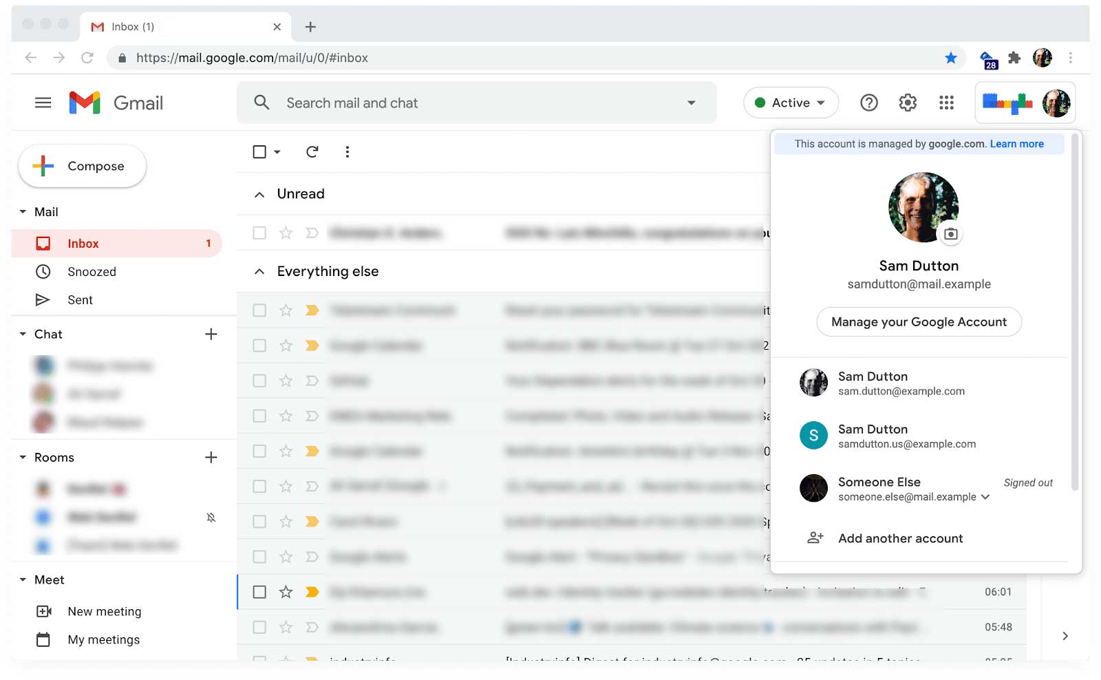 Gmail, показывающий переключение аккаунтов