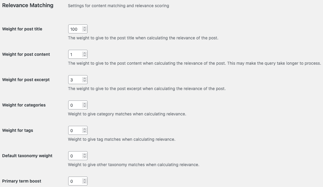 Relevance Matching options in Contextual Related Posts Pro