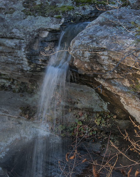 Three Springs Falls in Baxter County, Arkansas drops 45 feet from here to the canyon floor. Above this drop, there is an additional 14 foot drop.