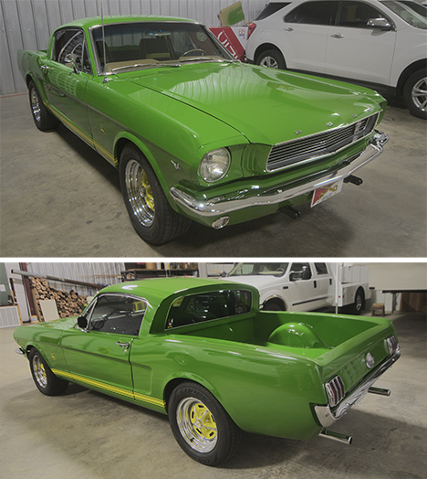 _JOE9578-combo front and rear view of 66 mustang converted to pickup truck
