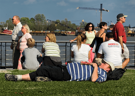 People in Woldenberg Park in New Orleans