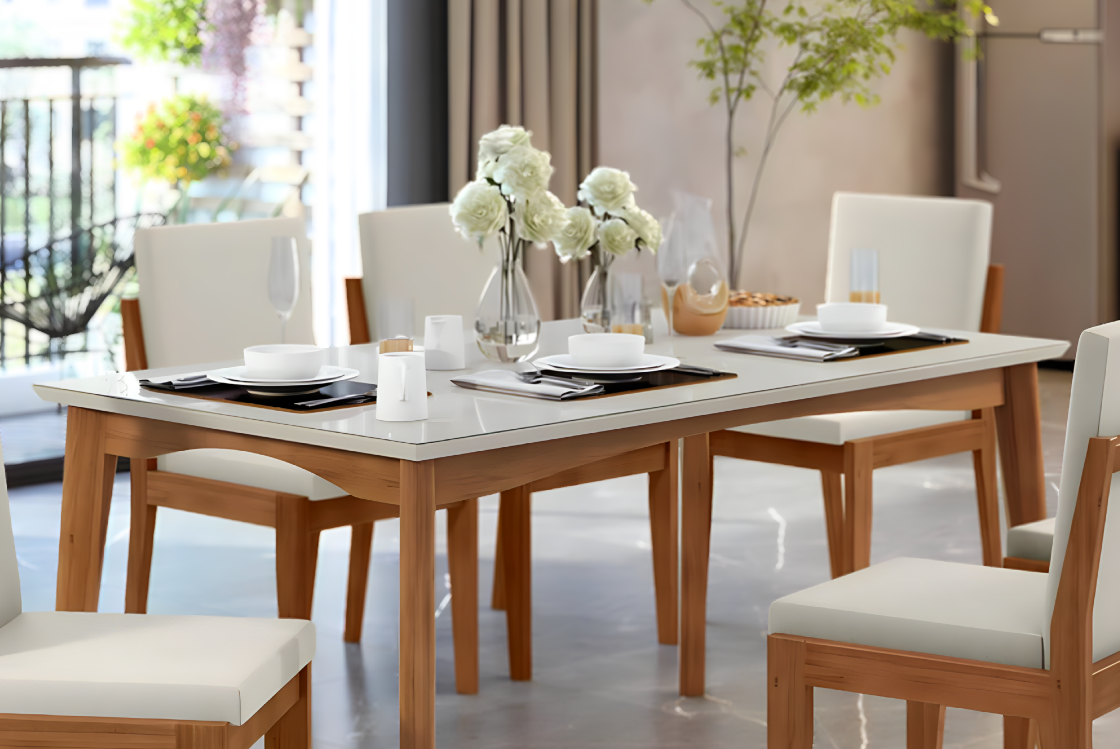 A showroom of table and chairs.