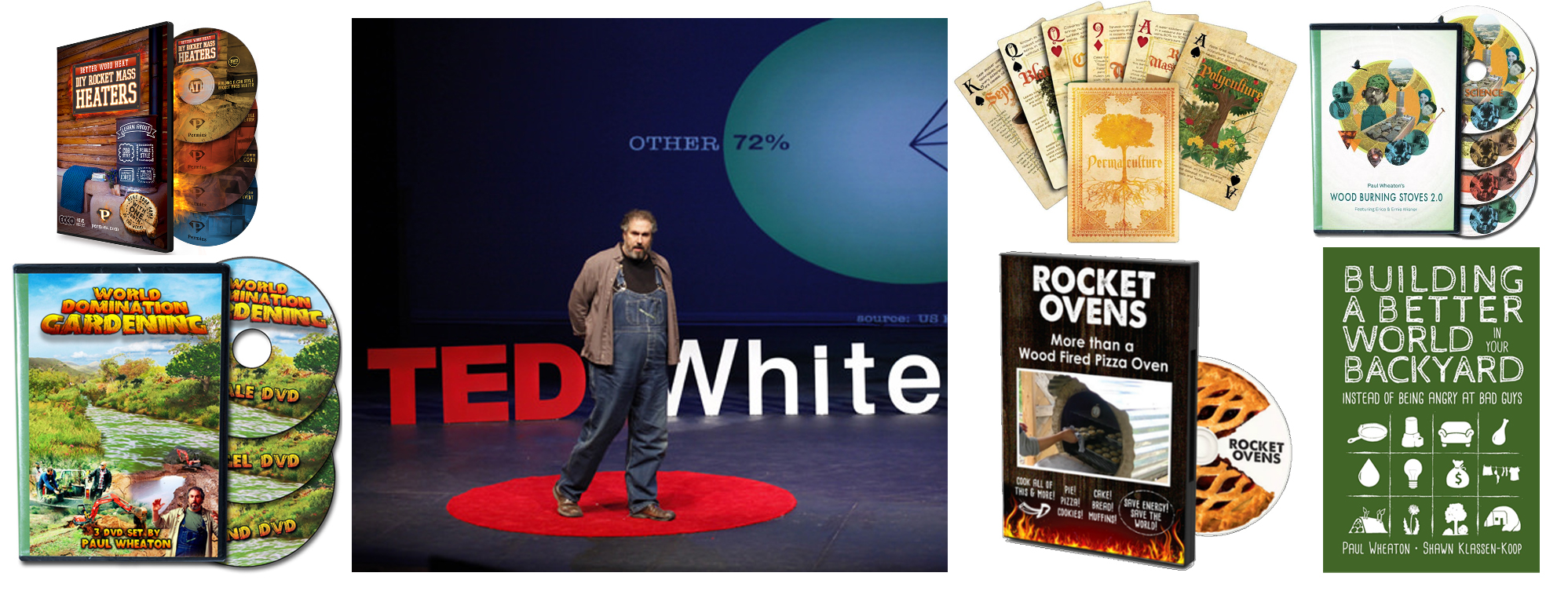 Paul-wheaton-ted-talk-DVDs-cards-book copy better world book, paul wheaton ted talk, rocket stove and oven DVDs, permaculture cards, World Domination Gardening