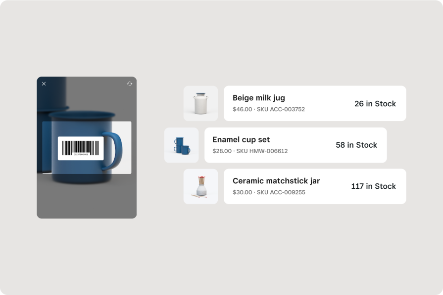 Square synched inventory interface