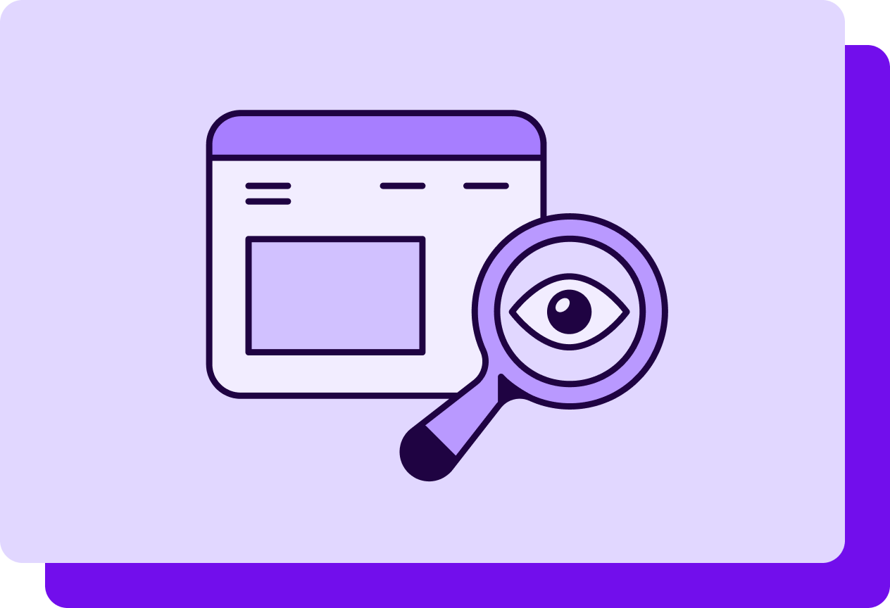 And icon of a webpage and a magnifying glass with an eye in it