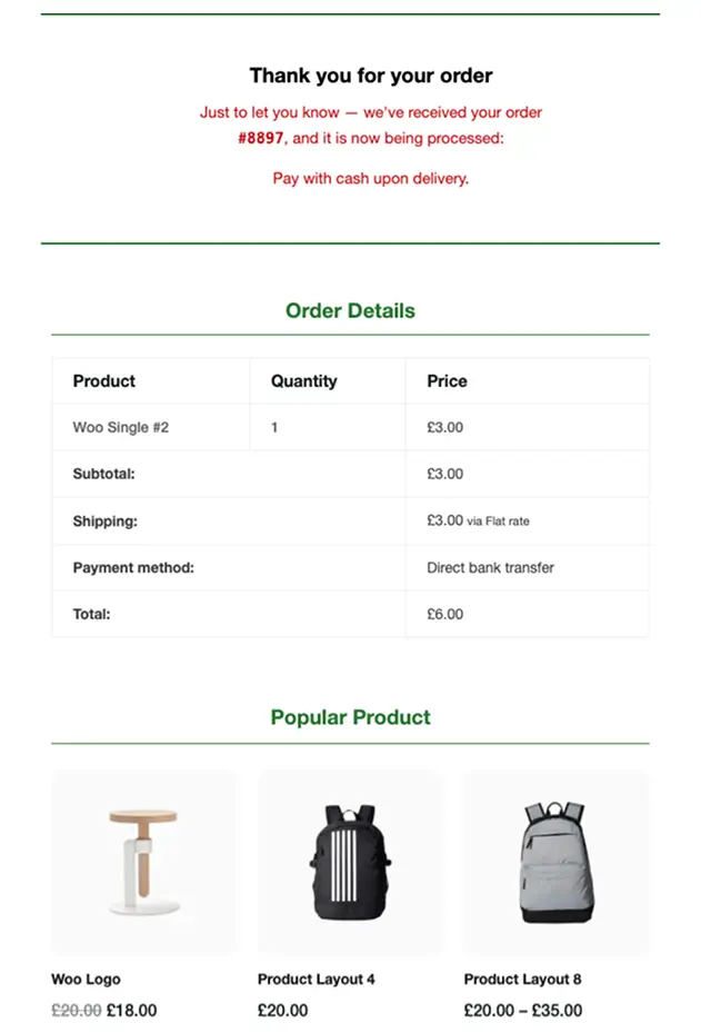 Processing Order – Modern Green Layout