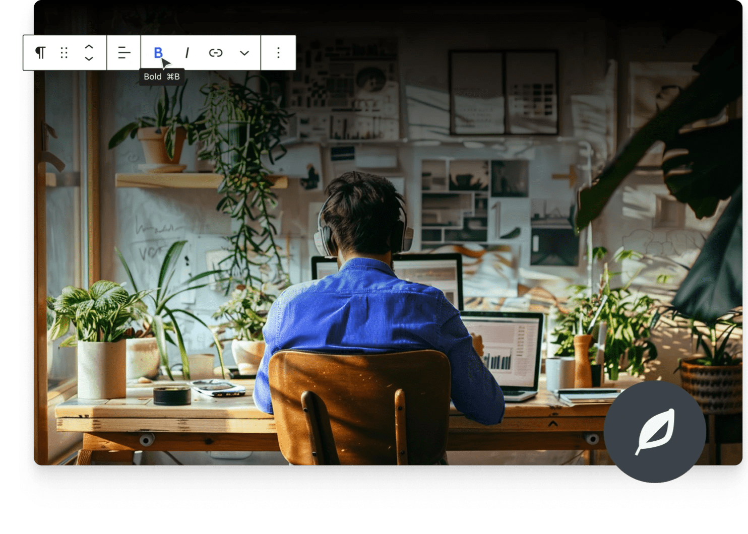Man sitting at his desk writing a blog post.