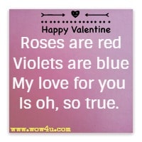 Roses are red, Violets are blue, My love for you, Is oh, so true.