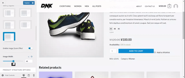 Single Product WooCommerce Ast-Image-Width-Slider