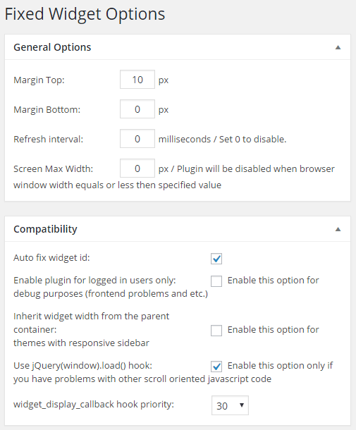 scrolling wordpress widget options