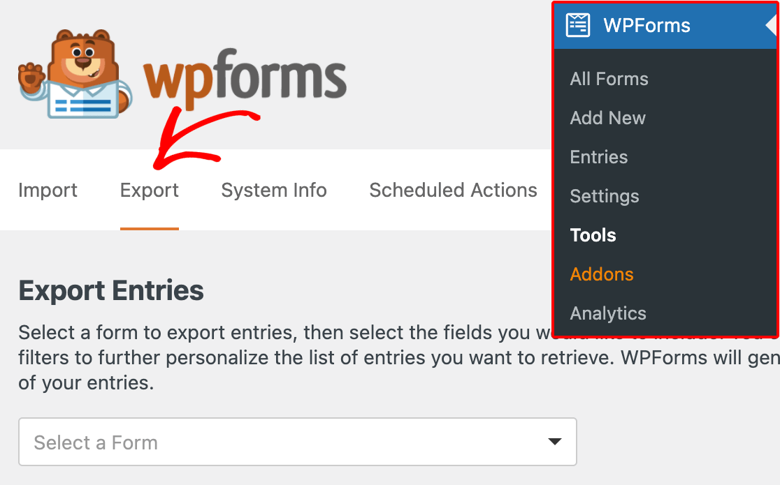 WPForms-export-tools - WPForms Accessing the WPForms Export tools