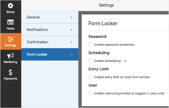 form locker settings - WPForms form locker settings