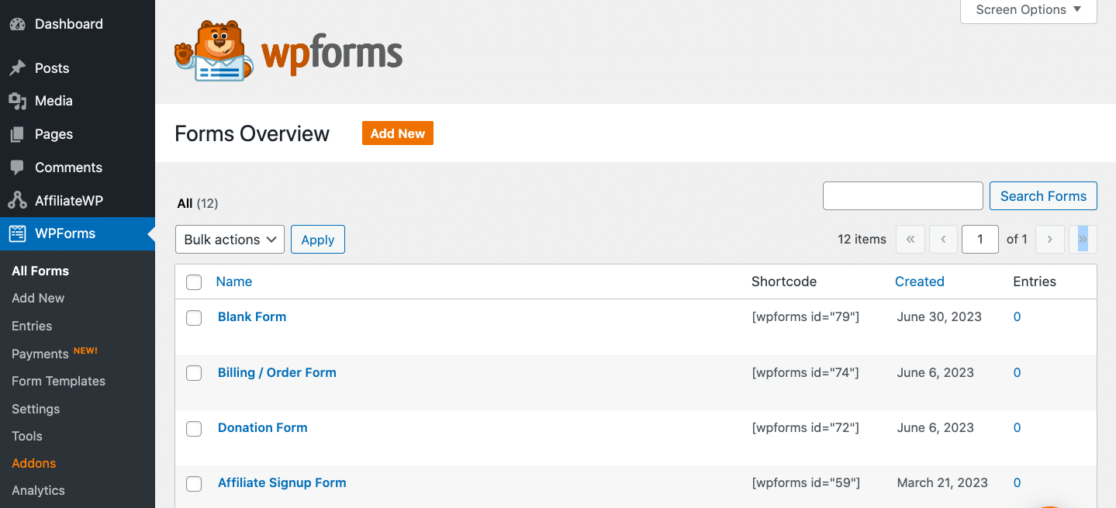 Panoramica Moduli - WPForms Sezione panoramica dei moduli in WPForms