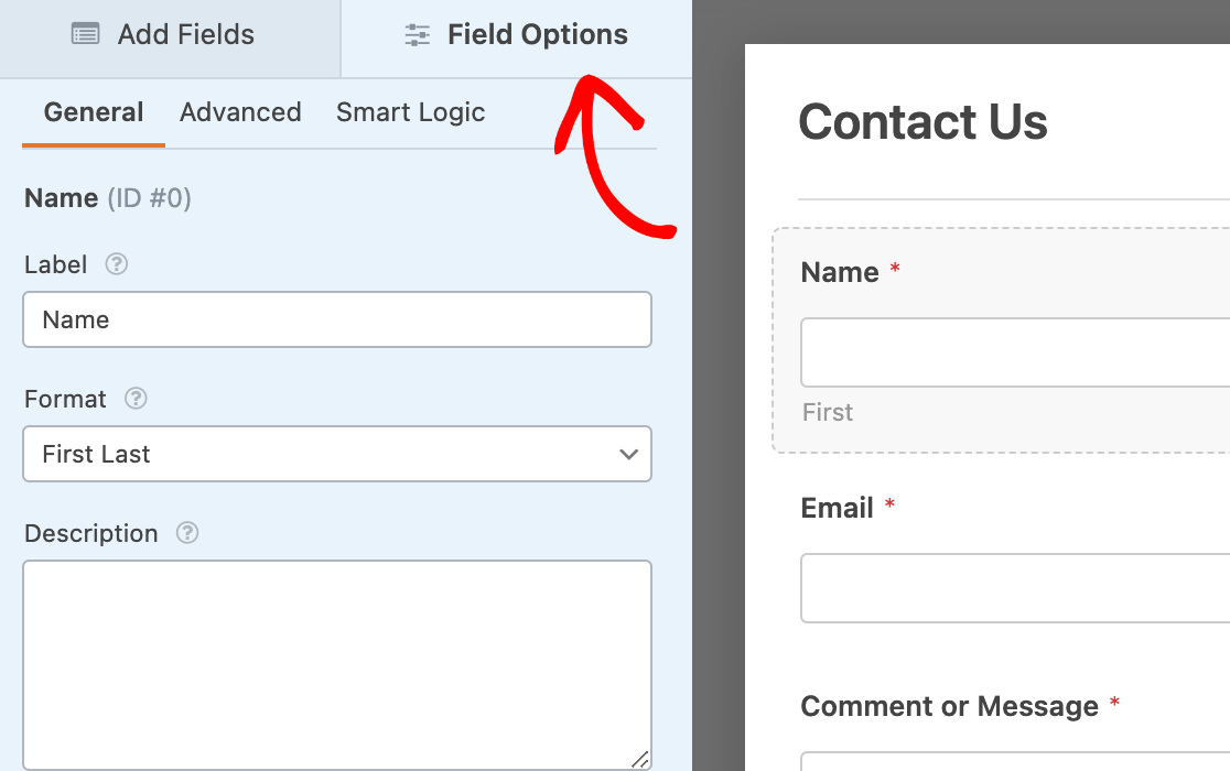 accesso-opzioni-campo - WPForms Accedere alle opzioni del campo nell'editor di moduli