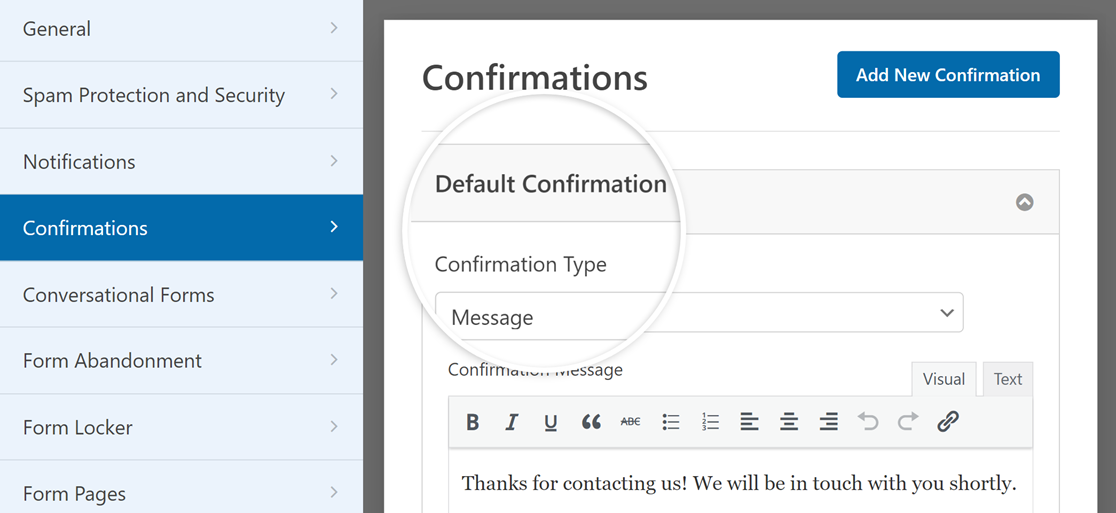 impostazioni-conferme - WPForms Le impostazioni di conferma del modulo