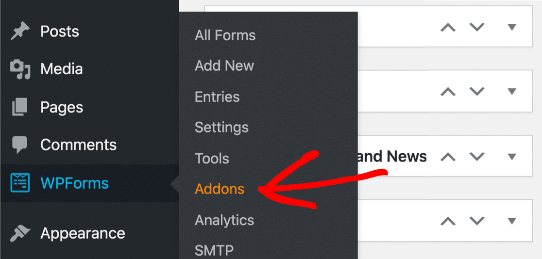 Menu des modules complémentaires WPForms - WPForms Menu des modules complémentaires WPForms