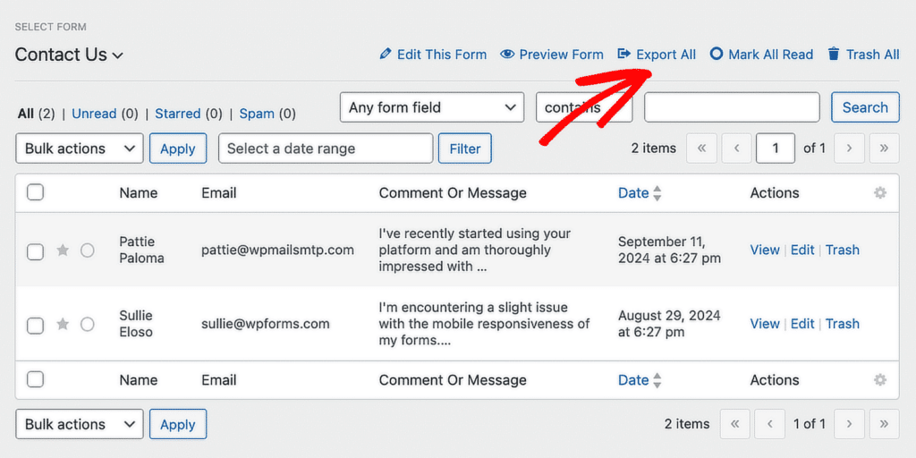 exportar entradas wpforms
