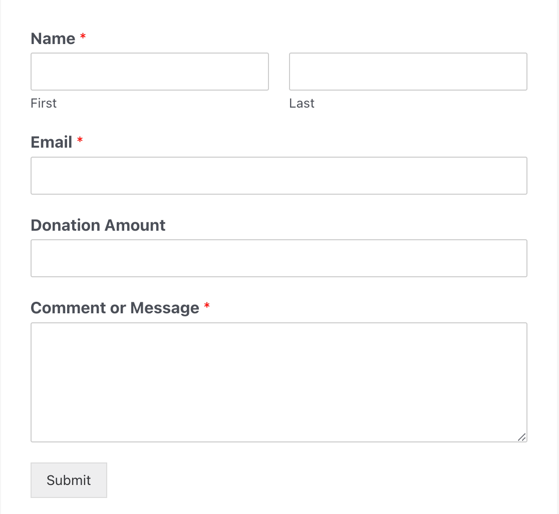 Um formulário de doação simples - WPForms Um formulário de doação simples