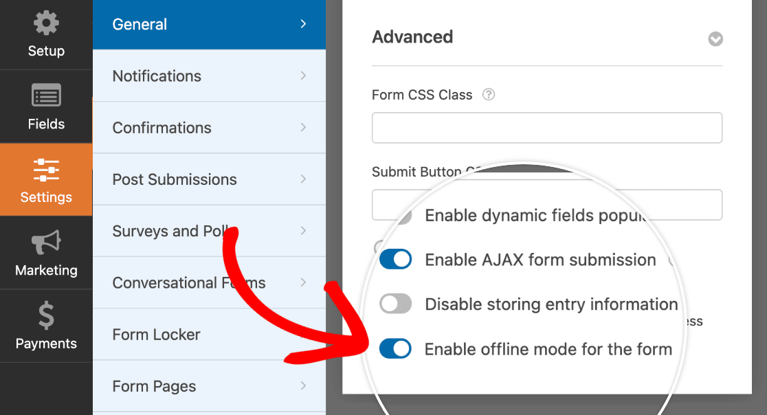 Ativar Modo Offline - WPForms Ativar Modo Offline
