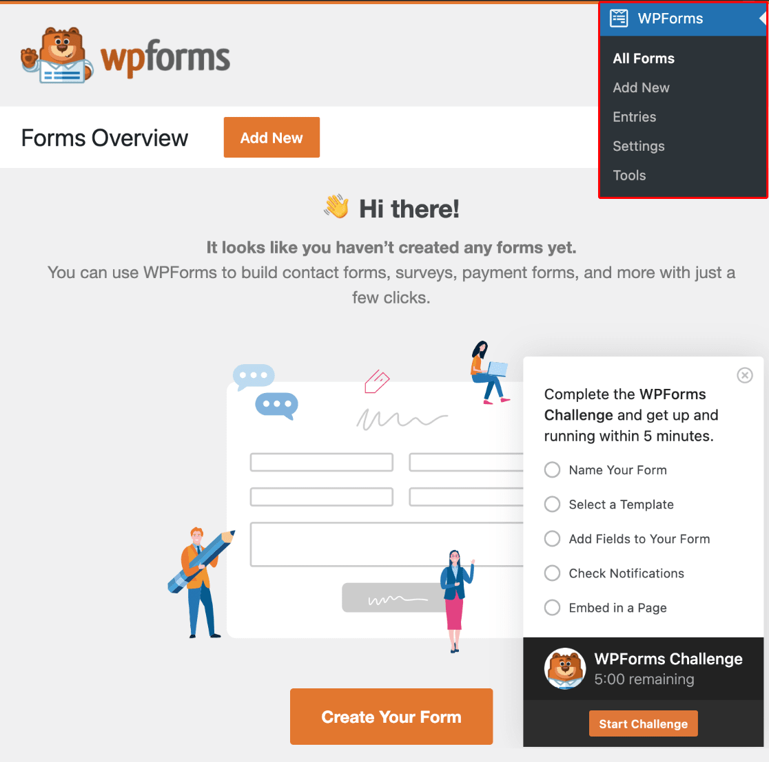 Click WPForms in sidebar