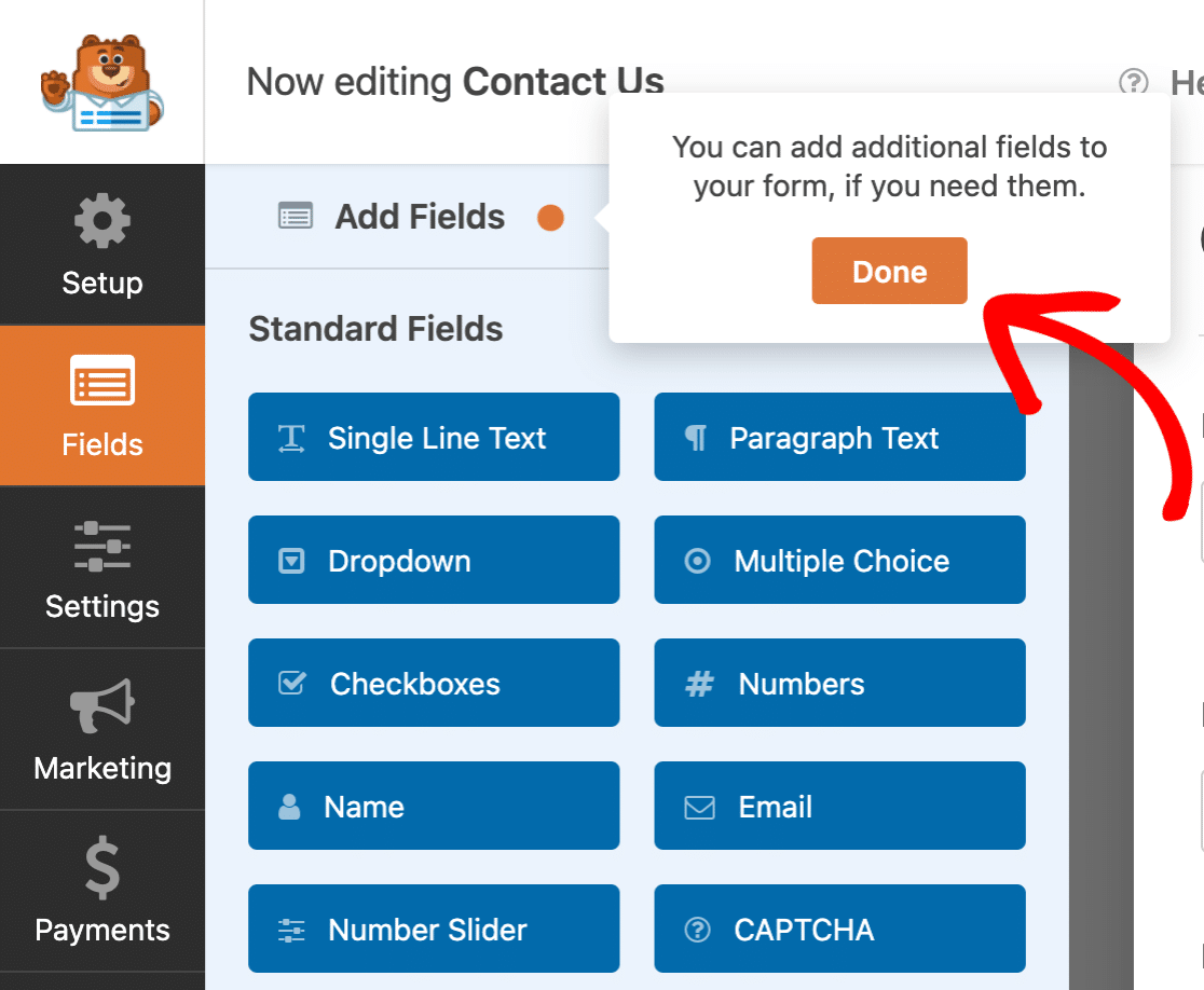 Click done button in form builder