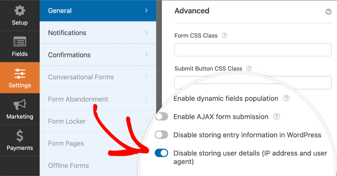 Desativar configurações de armazenamento de detalhes do utilizador