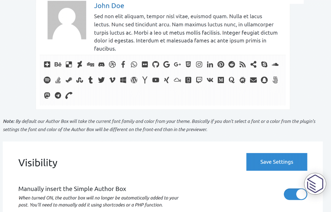 Definições da Caixa de Autor Simples - WPForms Definições da caixa de autor simples