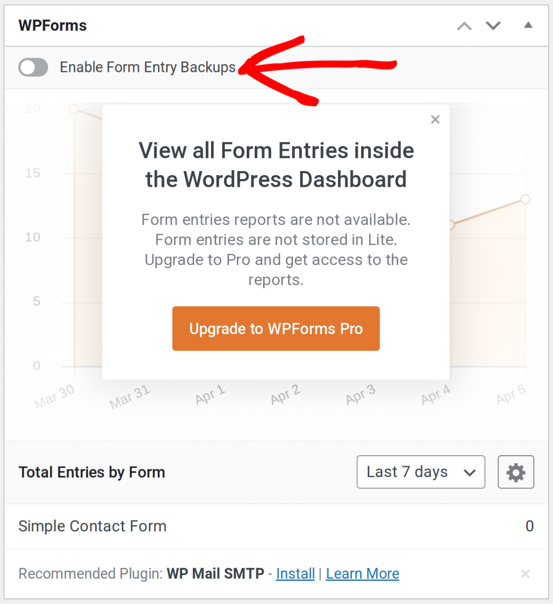 lite-connect-toggle-nella-dashboard - WPForms Abilita i backup delle voci dalla Bacheca.