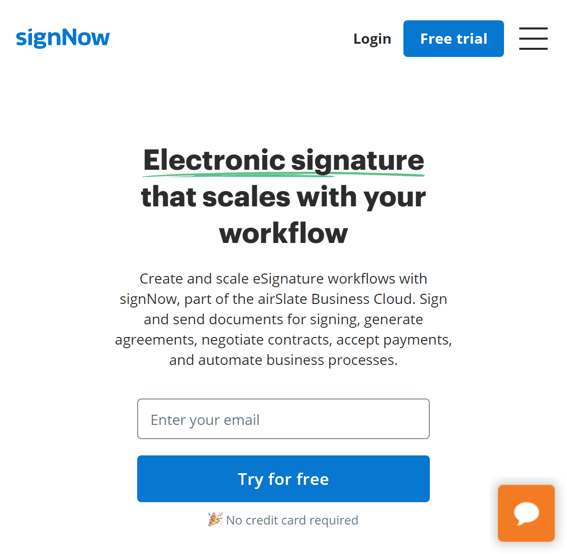 SignNow-homepage (2) - WPForms Screenshot der signNow-Homepage