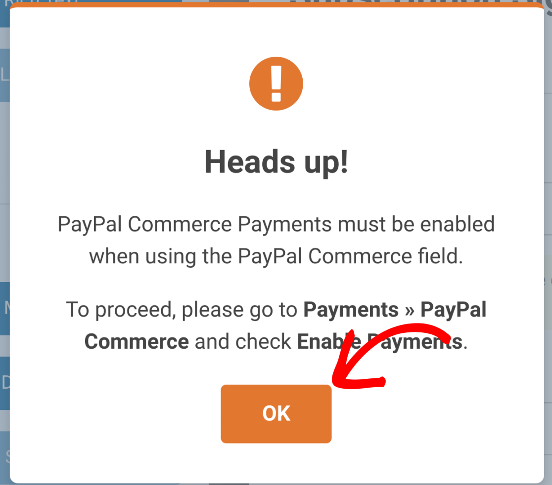 fechar-popup-paypal-commerce - WPForms Clique em OK para fechar o popup