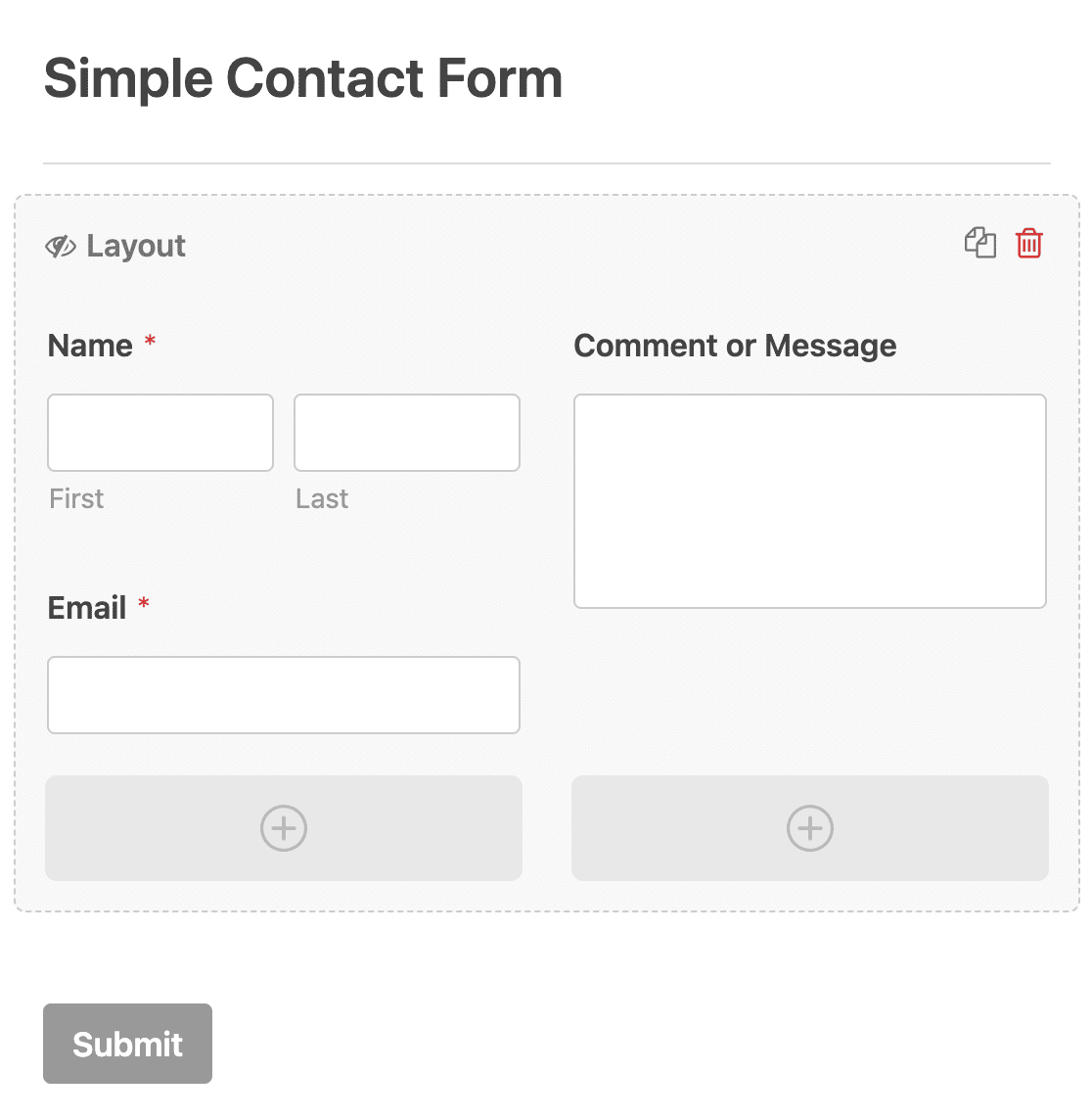 Campo de Layout Formulário de Contacto - WPForms Adicionar campos de formulário de contacto a um campo de Layout