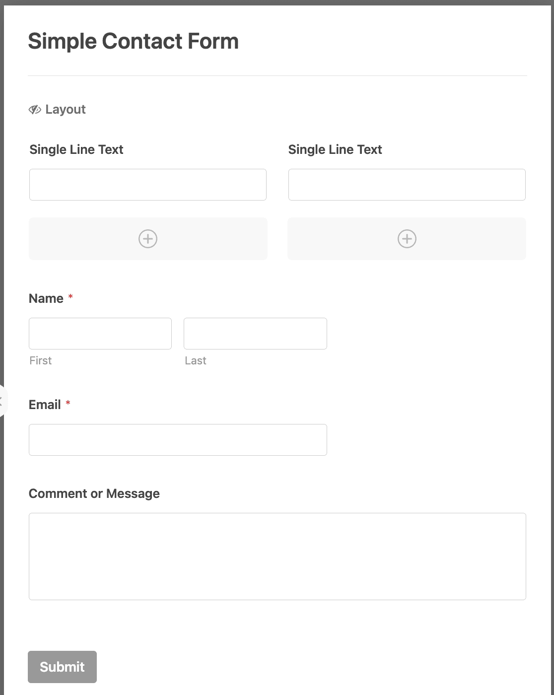 Campos de Linha de Texto Única do Campo de Layout - WPForms Adicionando 2 campos de Linha de Texto Única a um campo de Layout