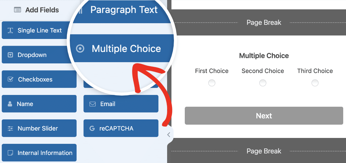 Adding Multiple Choice Field - WPForms Adding multiple choice field