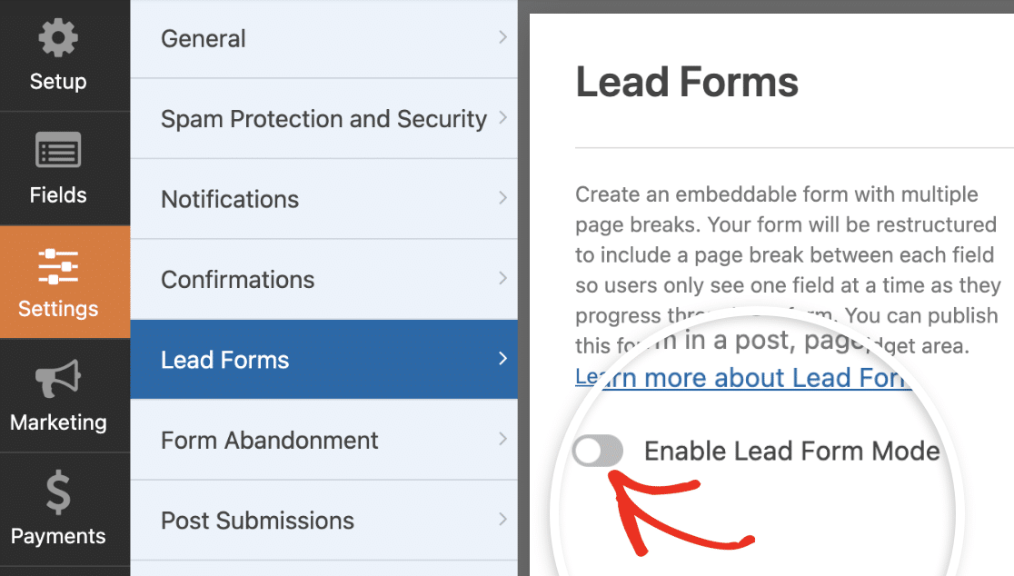 Enable Lead Form Mode Enable lead form mode