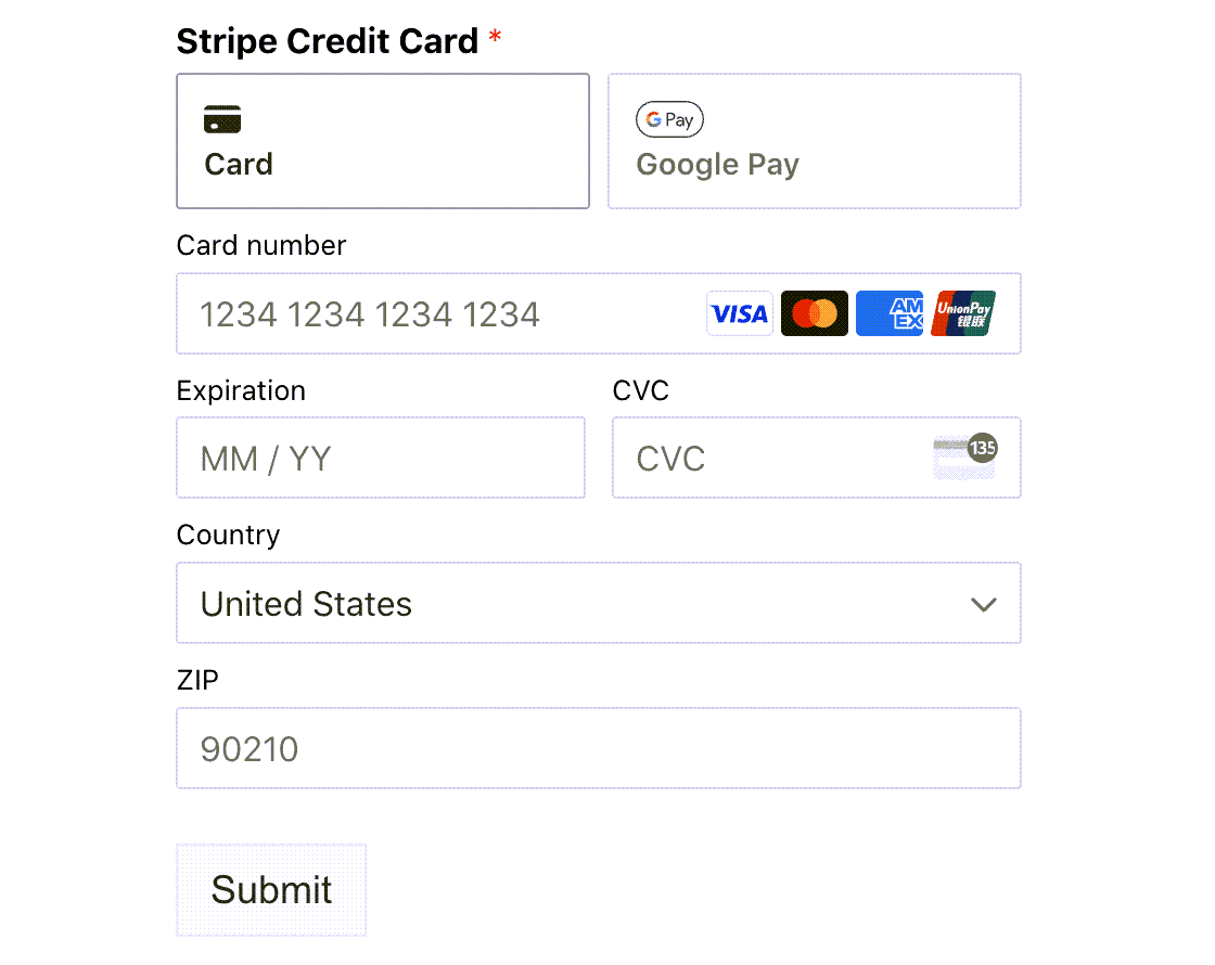 Stripe Google Pay - WPForms Stripe Credit Card field with Google Pay