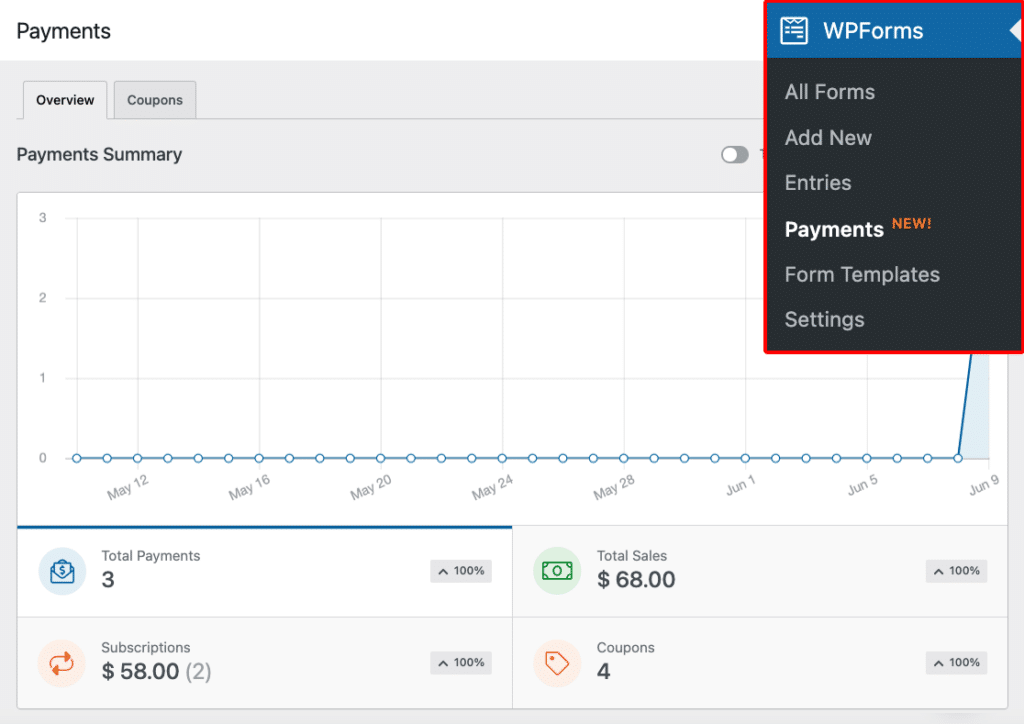 schermata-riepilogo-pagamenti - WPForms Dashboard Pagamenti in WPForms
