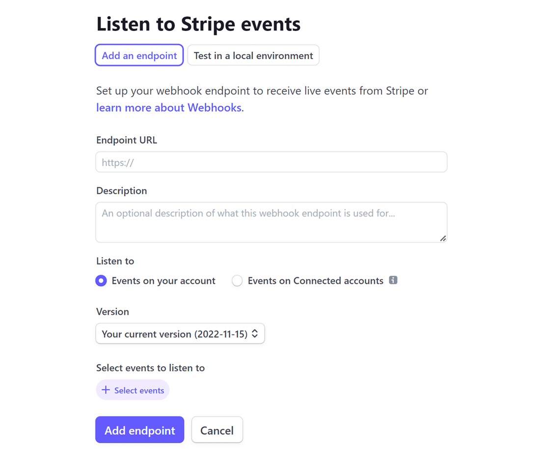 página-eventos-stripe - WPForms Página Ouvir eventos do Stripe
