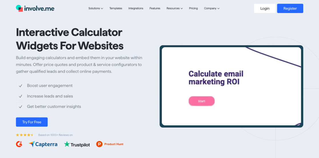 involve.me - WPForms P ilde{a}gina inicial do involve.me interactive calculator