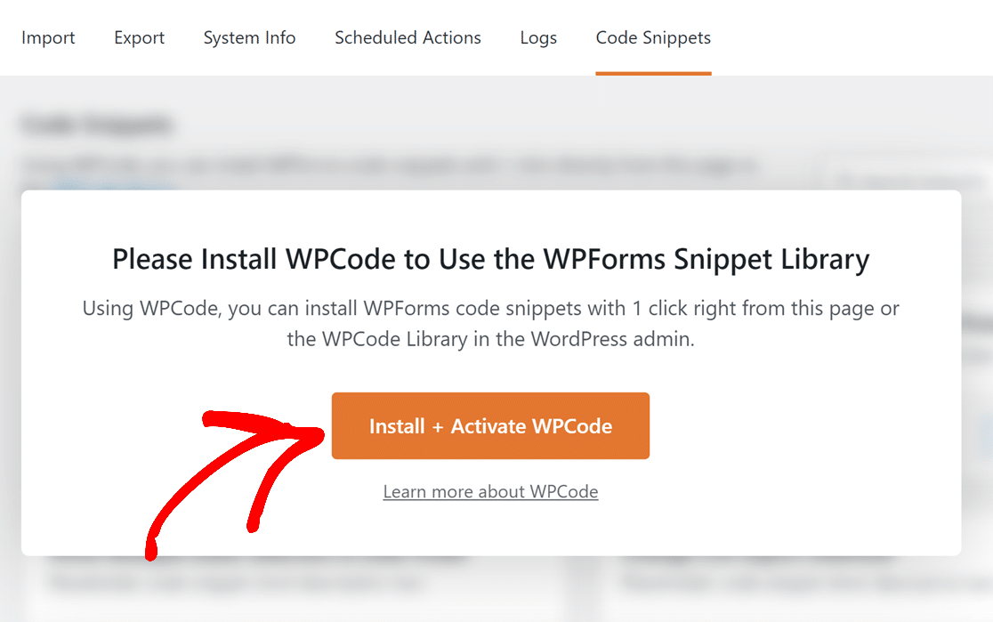 instalar-ativar-WPCode - WPForms Botão Instalar e Ativar para WPCode